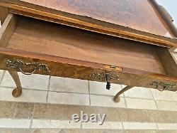 Chippendale Coffee Table with large locking silver server drawer, key, pull outs