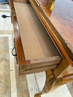 Chippendale Coffee Table with large locking silver server drawer, key, pull outs