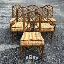 Chippendale Faux Bamboo Dining Set 6 Chairs with Table Hollywood Regency Fretwork