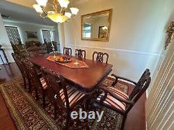 Chippendale French Carved Dining Set with Table, Extention Leaf & Eight Chairs