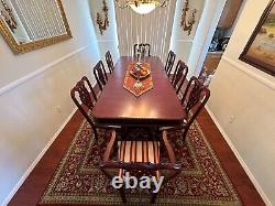 Chippendale French Carved Dining Set with Table, Extention Leaf & Eight Chairs