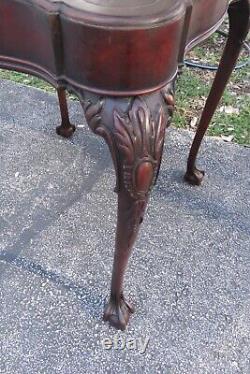Chippendale Leather Top Mahogany Ball and Claw Feet Side Table 3448