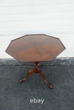 Chippendale Mahogany Hand Carved Ball and Claw Feet Octagon Side End Table 1894