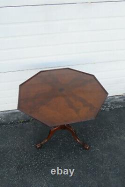 Chippendale Mahogany Hand Carved Ball and Claw Feet Octagon Side End Table 1894