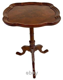 Chippendale Mahogany Marquetry Scalloped Pie Crust Tilt-Up Side Table