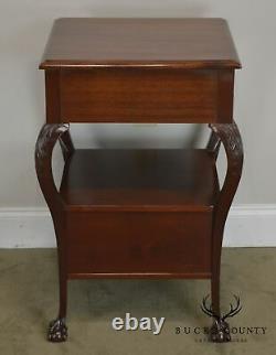 Chippendale Style Antique Custom Mahogany Ball & Claw One Drawer One Door Stand