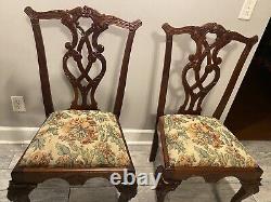 Chippendale Style Carved Mahogany Ball and Claw Dining Room Chairs Set of 2