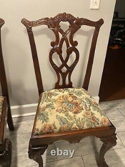 Chippendale Style Carved Mahogany Ball and Claw Dining Room Chairs Set of 2