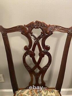 Chippendale Style Carved Mahogany Ball and Claw Dining Room Chairs Set of 2