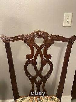 Chippendale Style Carved Mahogany Ball and Claw Dining Room Chairs Set of 2