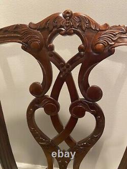 Chippendale Style Carved Mahogany Ball and Claw Dining Room Chairs Set of 2