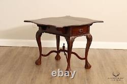 Chippendale Style Carved Mahogany Drop Leaf Game Table