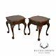 Chippendale Style Cherry Pair Ball & Claw One Drawer Side Tables By Century