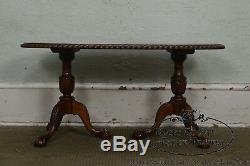 Chippendale Style Custom Mahogany Ball & Claw Rope Edge Oval Coffee Table