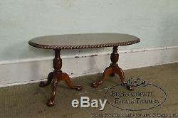 Chippendale Style Custom Mahogany Ball & Claw Rope Edge Oval Coffee Table