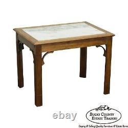 Chippendale Style Custom Walnut Marble Top Side Table