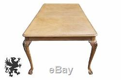 Chippendale Style Distressed Oak Dining Table Cabriole Leg Scalloped Ball & Claw