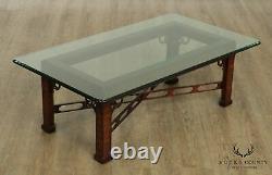 Chippendale Style Mahogany, Glass Top Coffee Table
