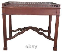 Chippendale Style Mahogany Side Accent Tea or Silver Table Pierced Gallery Top