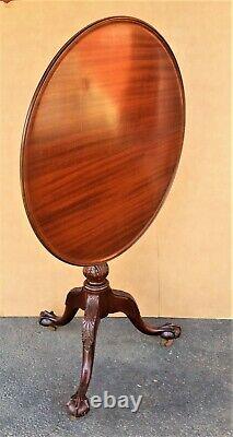 Chippendale Style TILT TOP TABLE Post War 2, Carved Claw Feet w Wheels MAHOGANY