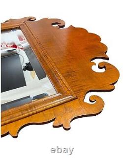 Chippendale Style Tiger Maple Mirror with Beveled Glass