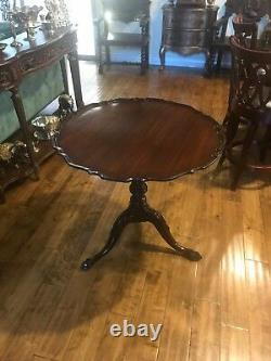 Chippendale-style Mahogany Pedestal Base Tea Table, Tilt Top. Charak Furniture