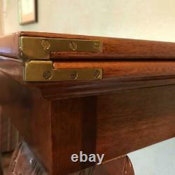 Chippendale-style Solid Mahogany Game Card Table Ball & Claw, Shell, Drawer