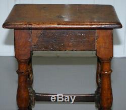Circa 1800 Burr Oak Joint Stool Lovely Heavily Worn Timber Well Worn Side Table