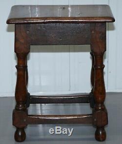 Circa 1800 Burr Oak Joint Stool Lovely Heavily Worn Timber Well Worn Side Table