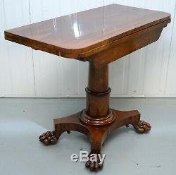 Circa 1830 William IV Rosewood Folding Games/card Table With Lion Hairy Paw Feet