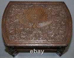 Circa 1880 Burmese Hand Carved Peacock Sewing Table Cupboard Chest Open Top