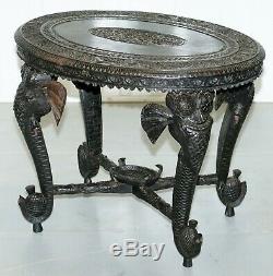 Circa 1900 Anglo Indian Elephant & Buddha Hand Carved Rosewood Coffee Side Table
