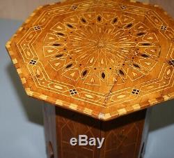 Circa 1900 Islamic Marquetry Inlaid Walnut Octagonal Side End Lamp Wine Table