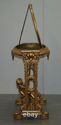 Circa 1920 Gold Giltwood Occasional Table With Mirror Top & Cherub Putti Swing