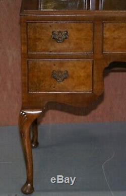Circa 1930's Figured Walnut Dressing Table & Stool Part Of Suite Trifold Mirrors