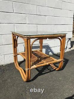 Coffee Table Cocktail Rattan Bohemian Boho Chic Accent Side Stand Chippendale