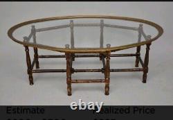 Coffee Table Oval Brass Frame Glass Top