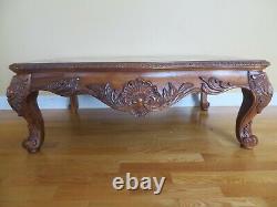 Coffee Table Swivel End Table Chippendale Vintage Cherry Inlaid Marble Round