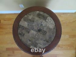 Coffee Table Swivel End Table Chippendale Vintage Cherry Inlaid Marble Round