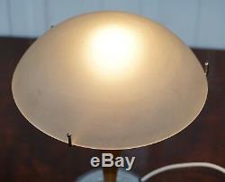 Cool MID Century Modern Style Table Lamp With Opalescent Shade Chrome & Wood