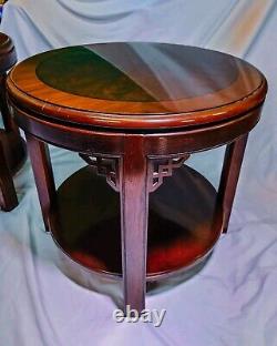 DREXEL Round Chippendale Mahogany Lamp End Table L62400EC Wood Brown VINTAGE 90s