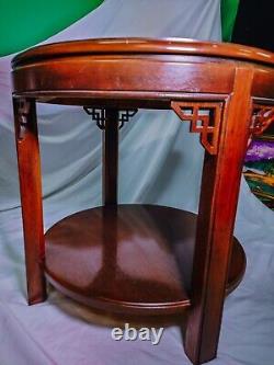 DREXEL Round Chippendale Mahogany Lamp End Table L62400EC Wood Brown VINTAGE 90s