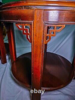 DREXEL Round Chippendale Mahogany Lamp End Table L62400EC Wood Brown VINTAGE 90s