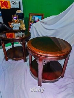 DREXEL Round Chippendale Mahogany Lamp End Table L62400EC Wood Brown VINTAGE 90s