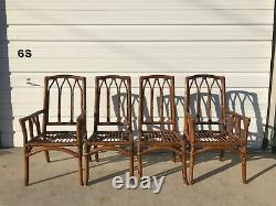 Dining Set Rattan Faux Bamboo Chairs Table Hollywood Regency Chinese Chippendale