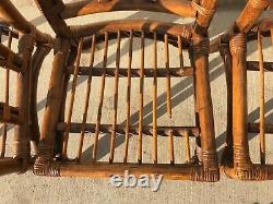 Dining Set Rattan Faux Bamboo Chairs Table Hollywood Regency Chinese Chippendale