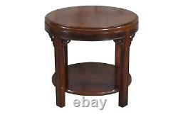 Drexel Chinese Chippendale Mahogany Tiered Round Accent Table w Fretwork 24