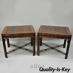 Drexel Heritage Chinese Chippendale Flame Mahogany Lamp End Tables a Pair