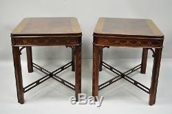 Drexel Heritage Chinese Chippendale Flame Mahogany Lamp End Tables a Pair