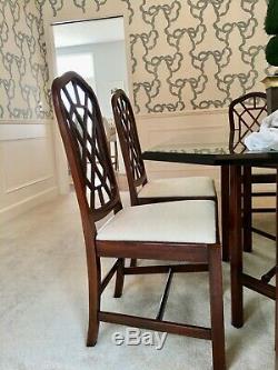 Drexel Heritage Chippendale Mahogany Dining Table + 6 Chairs with New Baker Fabric